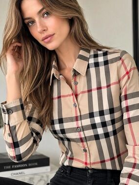 Burberry Brit Classic Nova Check Button Down Shirt Beige XS